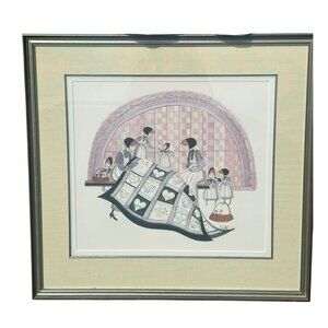 VTG P. Buckley Moss The Quilting Hour Framed 30.5"x30.5" Art Signed Numbered COA